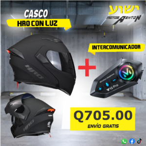 casco hro con luz + intercomunicador y12 pro